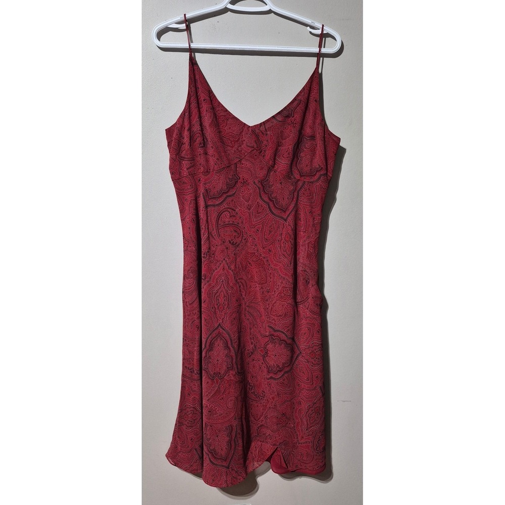 Ann Taylor Silk Paisley Slip Dress Red Black Spaghetti Strap Midi Womens 12